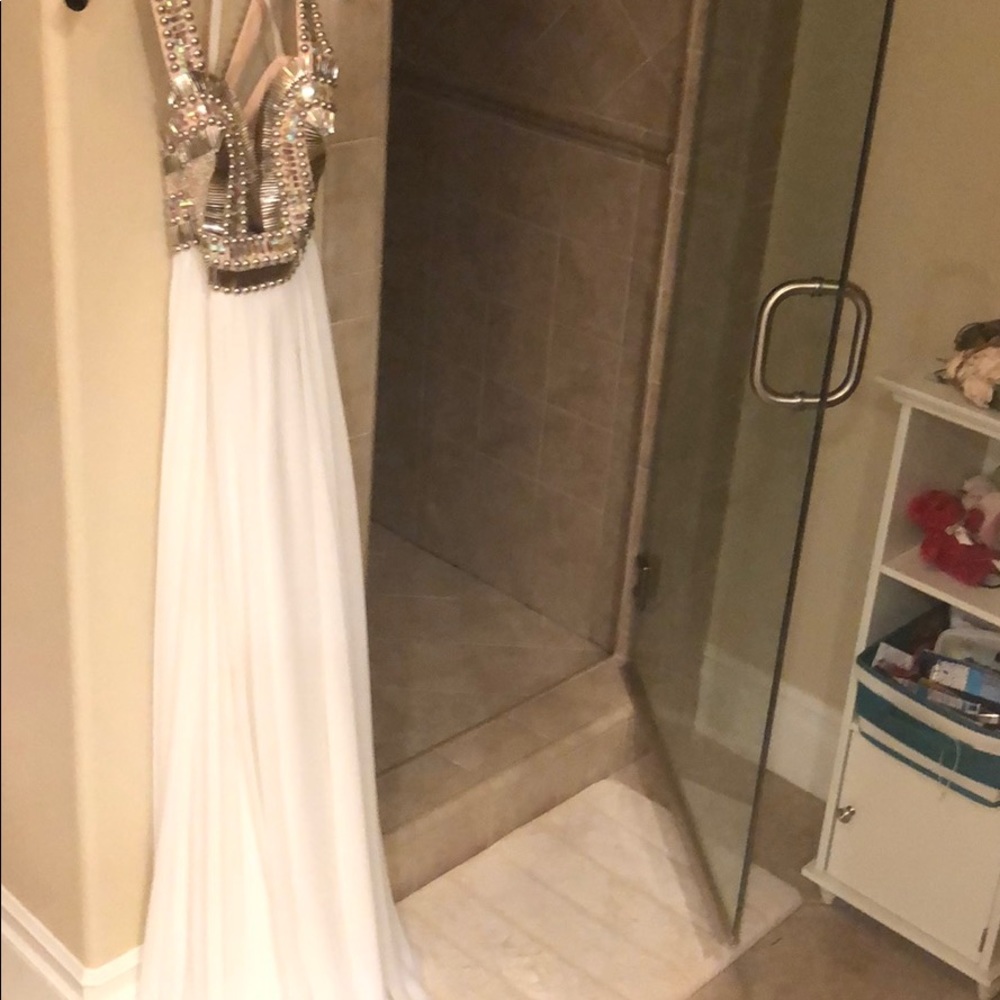White gladiator style prom dress